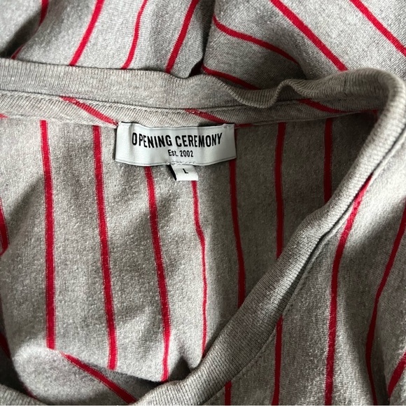OPENING CEREMONY sz L Gray Tee Flowy Sides Red Stripe - Picture 9 of 10
